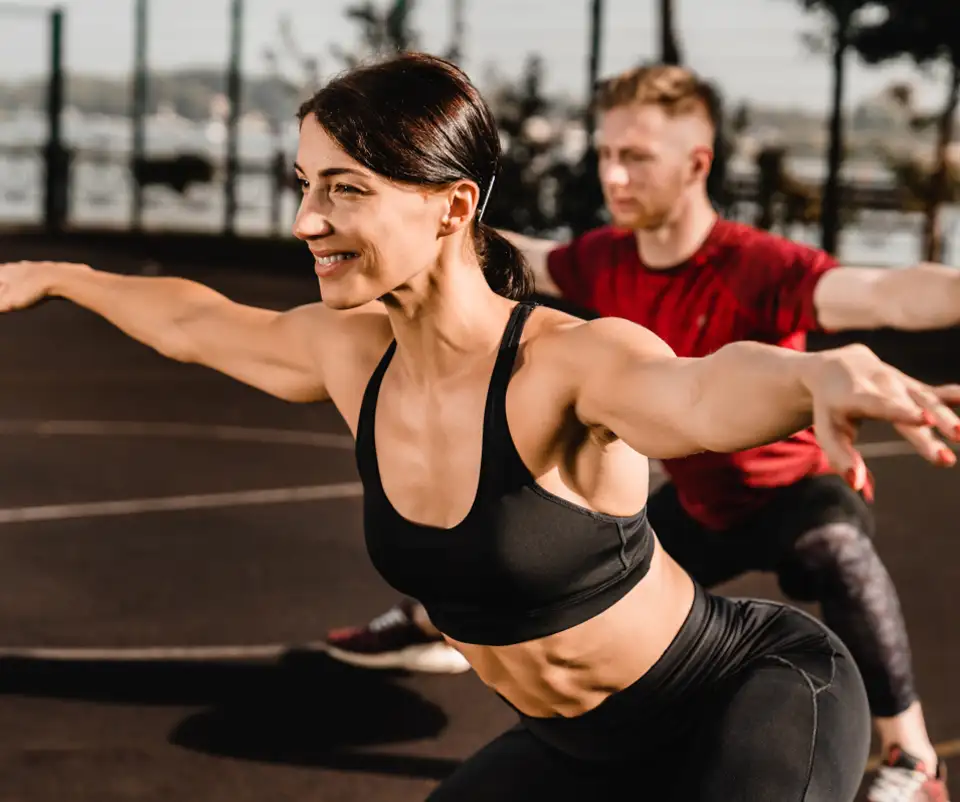 non surgical body sculpting fitness model doing squats in raleigh nc